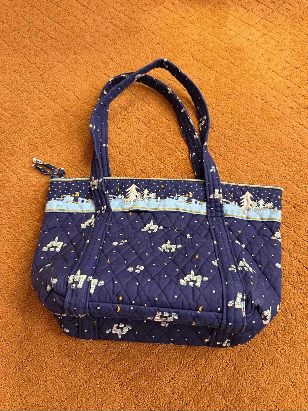 Vera Bradley Blue Christmas Winter Village Tote Shoulder Bag Purse